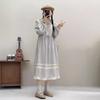 Outono 2024 Novo Estilo Pastoral Mori Retro Costura de Renda Solto Casual Emagrecedor Cadarço Cintura Vestido