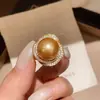 Anel de pérola aberta em formato de coração com zircônia, banhado a ouro 18k real, luxo leve, toque de alta qualidade, anel simples para dedo indicador, joia da moda