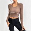 Ropa de Mujer Europea y Americana Transfronteriza 2026 Otoño e Invierno Tejido de Punto de Manga Larga Ajustado con Costuras Expuestas Camiseta de Cuello Halter Top de Moda