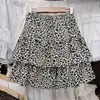 Falda de Pastel Estampado Leopardo Retro Otoño 2025 Nueva Otoño Pequeña Cintura Alta Anti-Exposición Falda Abullonada