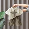 Traje Estilo Preppy para Niños 8500 Nuevo Elegante Verano Niños Camisa Manga Corta Conjunto de Dos Piezas Delgado de Verano
