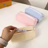 Estojo Quadrado Creme em Waffle de Aparência Sofisticada Estojo Azul Leite Bolsa de Armazenamento Fofa Caixa de Material Escolar para Estudante