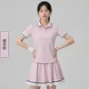 Conjunto de uniforme de badminton bloco de cores emendado esportivo seda gelada sensação refrescante camisa polo esportiva silhueta em A saia curta anti-exposição