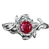 Yiwu Chaofan Novo Estilo Europeu e Americano Anel Liga de Zinco Incrustado Zircônia Vermelha Anel Criativo Flor Rosa Anel de Diamante Feminino