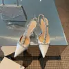 Elegantes zapatos de tacón bajo estilo francés, zapatos de salón de punta para socialité, zapatos de tacón alto blancos de hada, sandalias de tacón de aguja cerradas con pedrería para mujer, verano