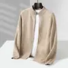 Cardigan Suéter Casaco Tricotado Masculino Novo Outono Inverno 100% Lã Pura Gola Alta Meia Zíper Espessado Solto Casual