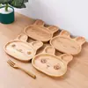Dropshipping Aspecto de Alta Calidad Estilo Ins Hogar Madera de Haya Plato Suplemento Alimenticio Infantil Plato de Cena Compartimentado Plato de Madera Bandeja de Animales de Madera