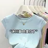 Top de Verano de Estilo Coreano de 7 Colores con Cuello Redondo Dulce Picante para Chica sin Mangas Ajustado Moderno de Manga Corta para Mujer