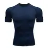 Camiseta Deportiva Ajustada de Manga Corta para Hombre, para Fitness, Running, Cuello Redondo, Baloncesto, Fútbol, Compresión, Secado Rápido, Ropa Blanca Roja