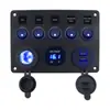 Painel de interruptores modificado com luz LED azul olho de gato de 5 dígitos para RV de iate, interruptor de carro e barco com acendedor de cigarros USB