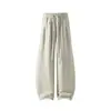 Pantalones de chándal grises avena con dobladillo curvo para hombre, pantalones de otoño fluidos de pierna ancha, pantalones casuales relajados de pierna recta