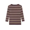 Ropa de Mujer Transfronteriza 2026 Moda Europea y Americana Ajustada Botón Color de Contraste Manga Larga Cuello Redondo Rayas Tejido de Punto Mujer G866760
