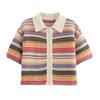 Cárdigan de punto de manga corta estilo europeo y americano de una sola botonadura, traje a rayas de cintura alta, shorts rectos, cuello polo, corto, dulce y picante