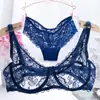 Traje de sujetador europeo y americano con aro de acero sexy ultra delgado transparente completo de encaje cómodo ropa interior sujetador para dormir talla grande delgado