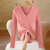 Camiseta básica de cuello en V para mujer, nuevo suéter pullover de otoño e invierno, corte ajustado y favorecedor, top de punto para usar en capas, venta al por mayor para comercio exterior