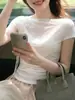 Camiseta de punto de manga corta sin hombros de moda nicho estilo francés para mujer, nuevo diseño de verano ajustado, top versátil de moda