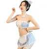 Hermosa y Atractiva Lencería Sexy para Mujer, Conjunto de Tentación de Uniforme de Sirvienta a Cuadros Azules, Atuendo Sexy, Una Pieza Dropshipping Qq