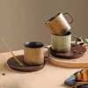 Horno de Fábrica Cambiar Patrón Vertical Taza de Café Cerámica Creativa Retro Nogal Plato Taza Traje Sentido del Diseño Taza de Té