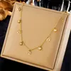 Collar Colgante Redondo de Moda para Mujer Cadena Apilable de Doble Capa Retro Acero Inoxidable Chapado en Oro Cadena para Clavícula con Sentido de Alta Gama