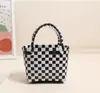 Bolsa Cuadrada Linda de Dibujos Animados para Llevar en la Mano, Nueva Bolsa de Oso de Dibujos Animados para Llevar en la Mano para Mujer, Bolsa Tejida de Cuadros Coloridos, Bolsa de Playa
