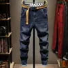 Jeans escuro de alta qualidade e tendência para homens, corte slim, estilo coreano, modelo novo fashion para o verão, calça longa elástica versátil
