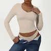 Estilo SK Ropa de Yoga Ajustada de Manga Larga Estilo Europeo y Americano Escote en V Espalda Sexy Hermosa Top Deportivo para Mujer Secado Rápido Ropa para Correr Fitness Camiseta