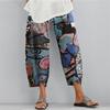 Pantalones casuales de algodón y lino con bolsillos sueltos y estampados multicolores para mujer, de Amazon, para primavera y verano, disponibles en Europa y América.