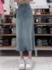 Falda de Mezclilla Azul Tencel con Figura de Pera para Mujer Verano Delgada Talla Grande Cintura Alta Ajustada de Longitud Media Línea A