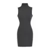 Vestido Ajustado de Cuello Alto sin Mangas Estilo Deseo Puro Chica Picante, Vestido Tanque de Color Sólido Ajustado Primavera Chica Picante Falda Corta para Mujer