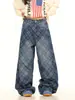 Jeans Rasgado Xadrez Estilo Rua Sexy Solto Scimitar Retro Americano Calças Xadrez Novas Outono e Inverno 2025