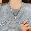 Collar con Colgante de Cruz de Diamantes Completos de Doble Capa para Hombres y Mujeres, Moderno, Genial, Lujo Ligero, Nicho, Gama Alta, Hip-Hop, Accesorio Versátil para Sudadera