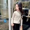 [em estoque] Camiseta de manga comprida com gola alta para meninos e meninas da Coreia do Sul, novo suéter de inverno com alta elasticidade, fio fiado no núcleo, anti-pilling