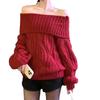 Suéter de Manga Larga con Giro en el Hombro para Mujer 2024 Otoño e Invierno Nuevo Estilo Coreano Elegante Holgado Pulóver Color Sólido