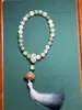 Jade blanco natural raíz de bodhi cuentas redondas grandes colgante de loto tallado accesorios para hombres y mujeres pareja pulsera de cuentas de Buda para llevar en la mano