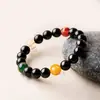 Pulsera de Cristal Negro de Cinco Vías Dios de la Riqueza, Pulsera de Ágata y Perlas de Vidrio para Hombres y Mujeres, Artículo Popular al por Mayor para Vendedores Ambulantes