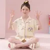 Pijama de Niña para Verano, Seda de Hielo Delgado de Manga Corta Dibujos Animados Linda Niña Grande Conjunto de Verano Ropa para el Hogar