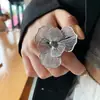 Anillo de Flor de Bola de Metal Exagerado Estilo Tweed de Gama Alta Versátil Personalizado Chapado en Oro Real Anillo Abierto Anillo