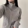 Suéter de punto grueso de color liso con cuello de solapa y doble cremallera, estilo coreano 2026, para mujer, chaqueta cárdigan de punto suave y acogedora.