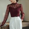 Roupa Base Muscular de Renda Base Camisa Feminina Outono e Inverno Roupa Íntima Modal Renda Top Apertado de Manga Longa de Alta Qualidade