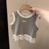 Ropa Infantil de Corea del Sur Chaleco de Encaje para Niña Verano Moda Costuras Casual Sin Mangas Estilo Occidental Estilo Deportivo Camiseta de Moda