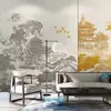 Nuevo estilo chino paisaje atmosférico ático estudio pared de fondo tela papel tapiz sala de estar dormitorio tela de pared clásica mural no tejido