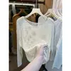 Camisa de Malla Tejida Hueca de Manga Larga Estilo Europeo para Mujer, Cubierta Transparente de Malla Fina de Verano con Protección Solar, Top de Nuevo Estilo, Ropa Exterior de Malla