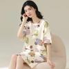 Vestido de Dormir de Verão de Manga Curta para Comércio Exterior Transfronteiriço Estudante Feminino Vestido de Comprimento Médio Solto Plus Size Estilo Coreano Desenho Animado Fino