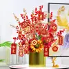 Layout do quarto de casamento decoração com plantas etiqueta de buquê cartão hi vermelho bronzeamento pingente de casamento decoração em vaso palavras felizes