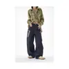 Jeans Vintage de Bolsillo Grande tipo Cimitarra para Hombres y Mujeres, Pantalones Anchos de Pierna Ancha con Retazos Vintage Rojos a Cuadros