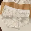 Pantaletas de Encaje Estilo Japonés para Niña Puro Deseo Modal Dulces Cómodas Transpirables Cintura Media Sin Costuras Tipo Triángulo para Mujer