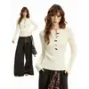 Suéter de Punto de Manga Larga con Hombros Caídos Color Café Estilo Americano para Mujer, Otoño Ajustado, Sensación de Alta Gama, Camiseta Base para Capa Interior, Top Corto