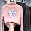 Camiseta base de forro polar con estampado de dibujos animados para niña, colección de otoño, cuello semi-alto, manga larga, top elegante y versátil estampado para niños