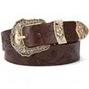 Estilo europeo y americano chica hot diaria textura marrón nicho retro hebilla de pin cinturón patrón de impresión cinturón de cuero PU unisex