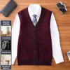 Colete Masculino de Tricô Grosso com Gola V, Novo Estilo Outono/Inverno, Cardigan Suéter Quente Casual da Moda para Meia-Idade e Idosos